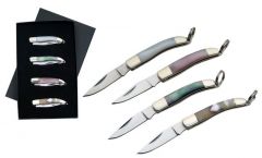 4 Piece 1.5" Mother Of Pearl/Abalone Keychain Knife Set