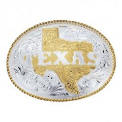 Montana Silversmiths Silver Engraved with Etched State of Texas Buckle