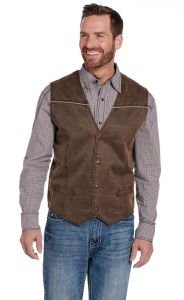 Enzyme Washed Cotton Snap Front Vest With Cord Poping Accent