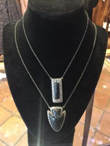 Artemis Silver Necklace with Aligator Leather Rectangle Pendant