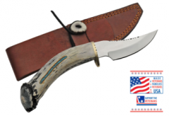 9" Deer Antler Skinner Knife with Turquoise Inlay