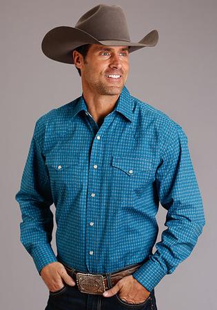 Stetson Men'S Teal Geo Print L/s Shirt-xl