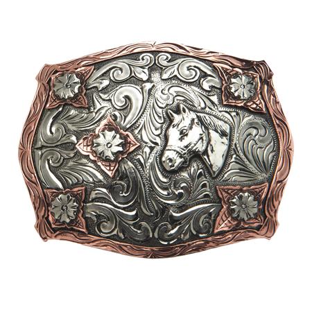 And West “stanton” Vintage Two-tone Horse Head With Scrolls Buckle