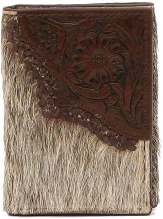Nocona Men'S Tooled Edge Calf Hair Trifold Wallet