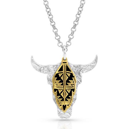 Montana Silversmiths Sedona Ranch Steer Skull Feather Necklace