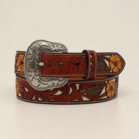 Nocona Ladies Flower & Leaf Overlay Genuine Leather Belt-xl