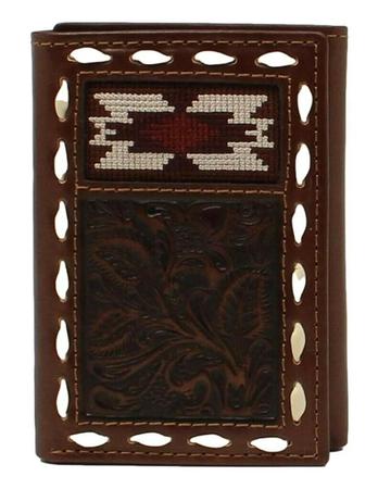 Nocona Western Wallet Men'S Trifold Southwest Buck Lace Brown
