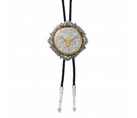 Montana Silversmiths Silver And Gold Engraved Button Bolo Tie