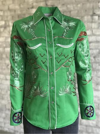 Rockmount Women'S Porter Wagoner Green Embroidered Western Shirt