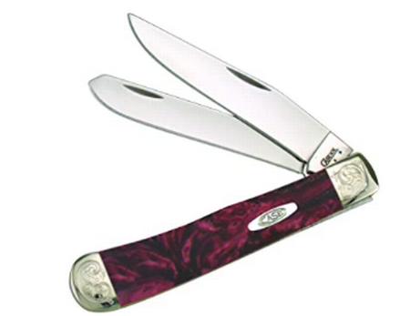 Case Engraved Black Lava Trapper Corelon Pocket Knife With Stainless Steel Blades, Red/black