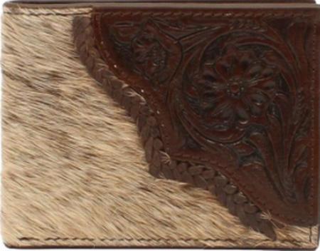 Nocona Men'S Tooled Edge Calf Hair Bifold Wallet